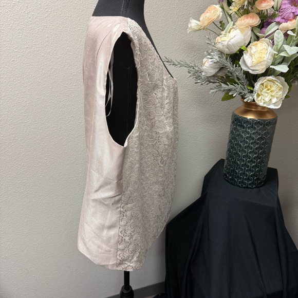 Bahari 24W Champagne Floral Lace Sleeveless Dressy Tank Top Evening Wear - Picture 4 of 8